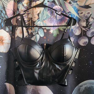 (Ross) faux leather black top size large